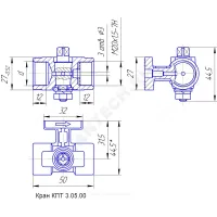 Кран для манометра 3-ходовой латунь 11б38бк/11б18бк Ду 15 Ру16 ВР G1/2"-М20х1,5 без рукоятки с фланцем ВИПРА КПТ 3.05.00