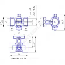 Кран для манометра 3-ходовой латунь 11б38бк/11б18бк Ду 15 Ру16 ВР G1/2"-М20х1,5 без рукоятки с фланцем ВИПРА КПТ 3.05.00
