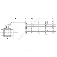 Кран шаровой нерж SS316 Ду 10 Ру63 ВР L=50мм полнопроходной Benarmo