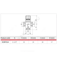 Клапан смесительный термостатический латунь R298 Ду 20 Ру10 3/4" ВР/НР Kvs=2.17м3/ч Tmax=90С Giacomini R298Y024