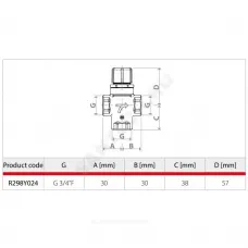 Клапан смесительный термостатический латунь R298 Ду 20 Ру10 3/4" ВР/НР Kvs=2.17м3/ч Tmax=90С Giacomini R298Y024