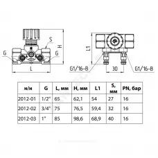 Клапан-партнер балансировочный ручной латунь 2012 Ду 15 G1/2" Ру16 Тмакс=120 оС ВР Kvs=1.6м3/ч с измерительными ниппелями для автоматических клапанов EURO Aquasfera 2012-01