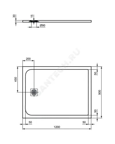 Поддон душевой литой мрамор прямоугольный ULTRAFLAT S 1200х900х30 черный Ideal Standard K8230FV