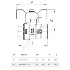 Кран для манометра шаровой латунь Pride Ду 15 Ру16 ВР G1/2"-М20х1,5 с бабочкой LD 44.340.15.20