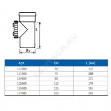 Ревизия PP-H с крышкой серая HT HTRE Дн 110 б/нап в/к Ostendorf 115600