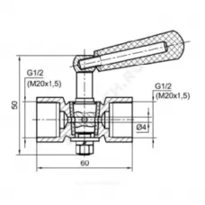 Кран для манометра 3-ходовой латунь Ду 15 Ру25 ВР G1/2"-М20х1,5 с рукояткой без фланца ЭКОМЕРА КТХ-GF-MF