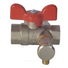Кран шаровой латунь со спускником Ду 15 Ру40 ВР 1/2" бабочка красная полнопроходной со спускником РОС