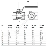 Кран шаровой нерж SS316 Ду 15 Ру63 ВР L=57мм Benarmo
