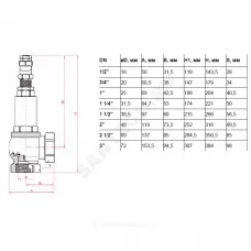 Клапан предохранительный угловой латунь никель Ду 15х15 Ру16 ВР G1/2"хG1/2" Рср=3бар Рн=1...16бар 180С Benarmo