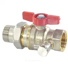 Кран шаровой DADO латунь со спускником R919S никель Ду 15 Ру42 ВР/"американка" 1/2" бабочка красная полнопроходной переходной со спускником Giacomini R919SX003