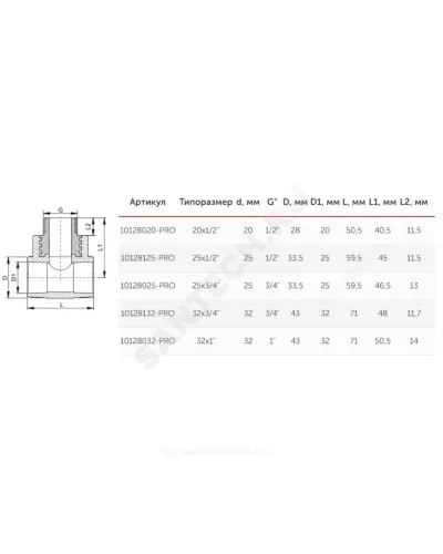Тройник PP-R комбинированный белый Дн 25х1/2 НР PRO VALFEX 10128125-PRO