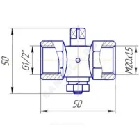 Кран для манометра 3-ходовой латунь 11б18бк Ду 15 Ру16 ВР G1/2"-М20х1,5 без рукоятки без фланца ВИПРА КПТ 3.00.00