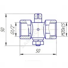 Кран для манометра 3-ходовой латунь 11б18бк Ду 15 Ру16 ВР G1/2"-М20х1,5 без рукоятки без фланца ВИПРА КПТ 3.00.00