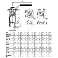 Кран шаровой нерж SS316 Ду 15 Ру40 межфл под электропривод с рукояткой ISO F03/F04 Benarmo