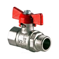 Кран шаровой латунь никель Стандарт 231 аналог 11б27п1 Ду 15 Ру40 ВР/НР полнопроходной бабочка красная ГАЛЛОП 107166