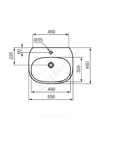 Умывальник подвесной TESI 55 1 отверстие под смеситель по центру белый Ideal Standard T352301