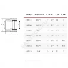 Муфта PP-R комбинированная серая Дн 25х1/2" ВР VALFEX 10129125Г